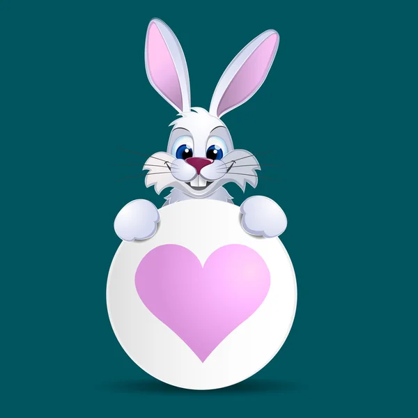 Bannière de maintien lapin blanc avec coeur . — Image vectorielle