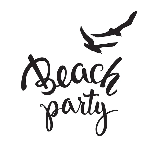 Lettere originali Beach Party con uccelli — Vettoriale Stock