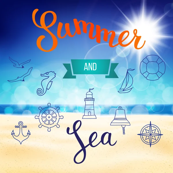 Seascape and  sea symbol set for summer holidays design. — Stock Vector