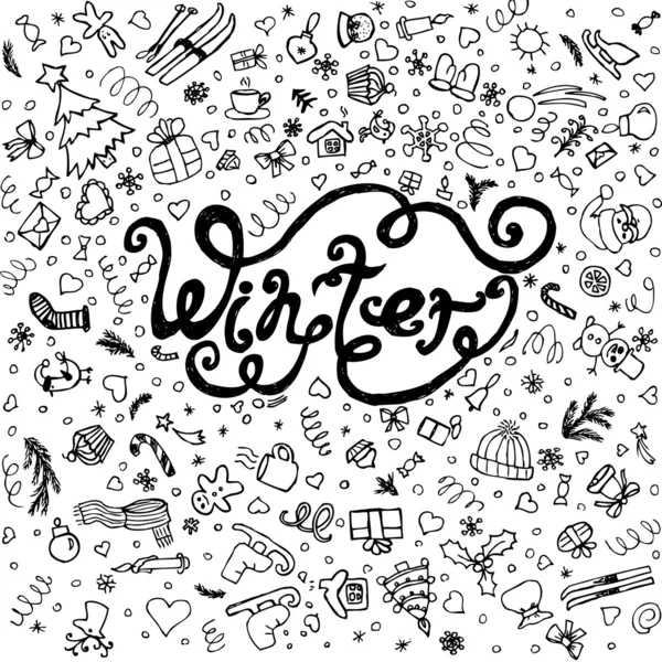Conjunto de inverno desenhado à mão — Vetor de Stock