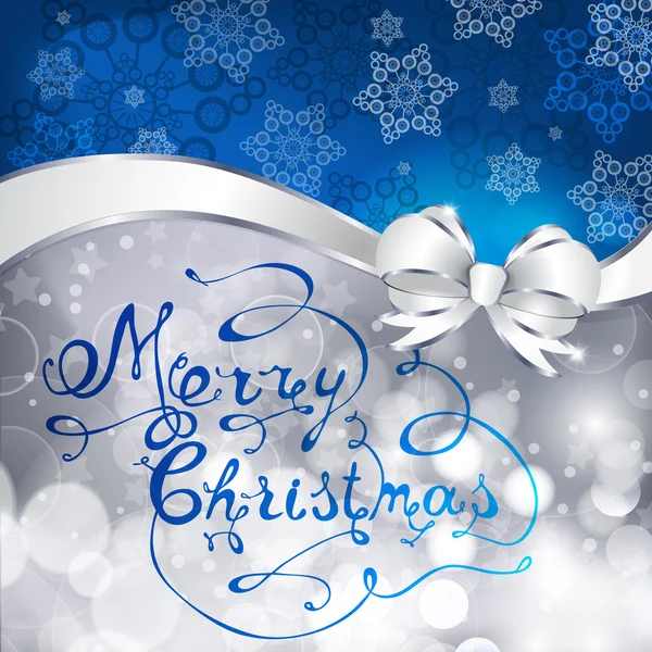 Blauwe en zilveren Kerstmis achtergrond met sneeuwvlokken, kom en — Stockvector