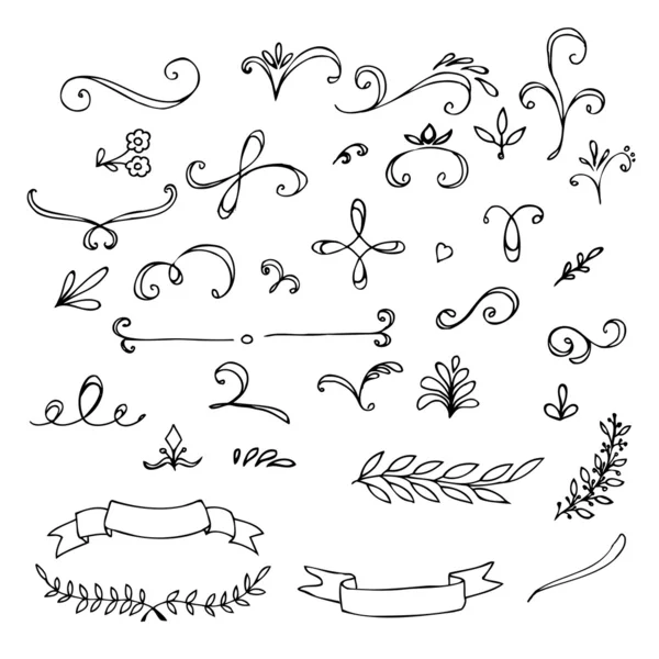 Elementos florales vintage dibujados a mano — Vector de stock