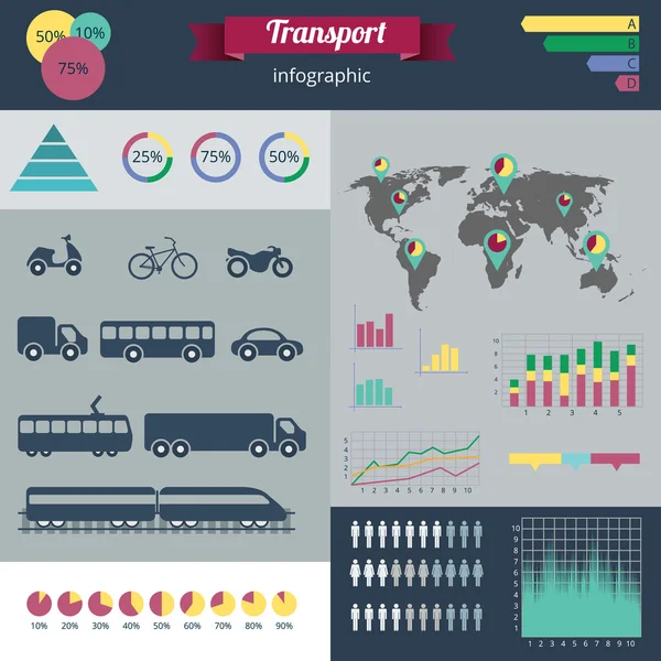 Un moderno conjunto de infografías e iconos de transporte urbano — Vector de stock