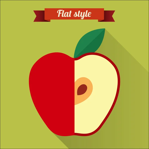 Icono plano de applel rojo con sombra larga . — Vector de stock