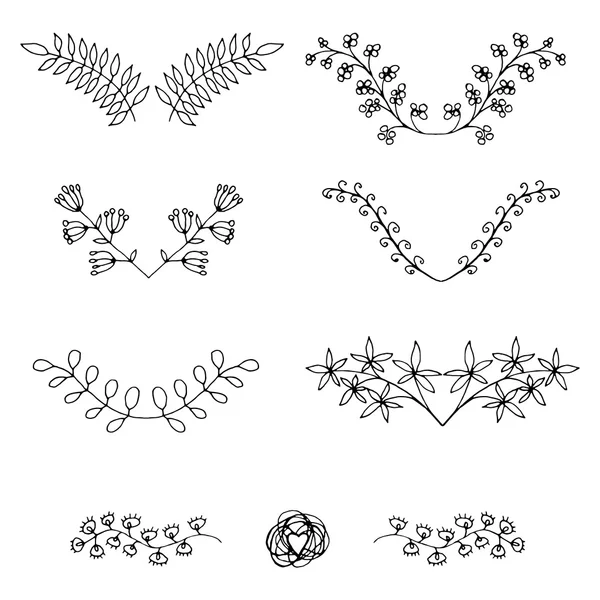 Ensemble de branches florales vintage dessinées à la main et d'éléments de design — Image vectorielle