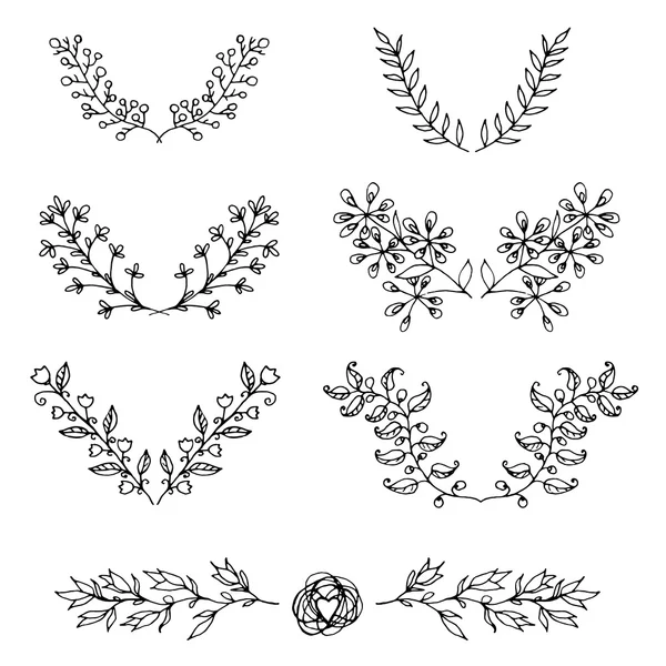 Ensemble de branches florales vintage dessinées à la main et d'éléments de design — Image vectorielle