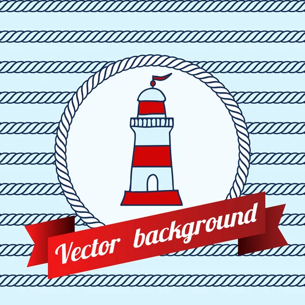 Label with lighthouse on blue color background made of ropes. — Stock Vector