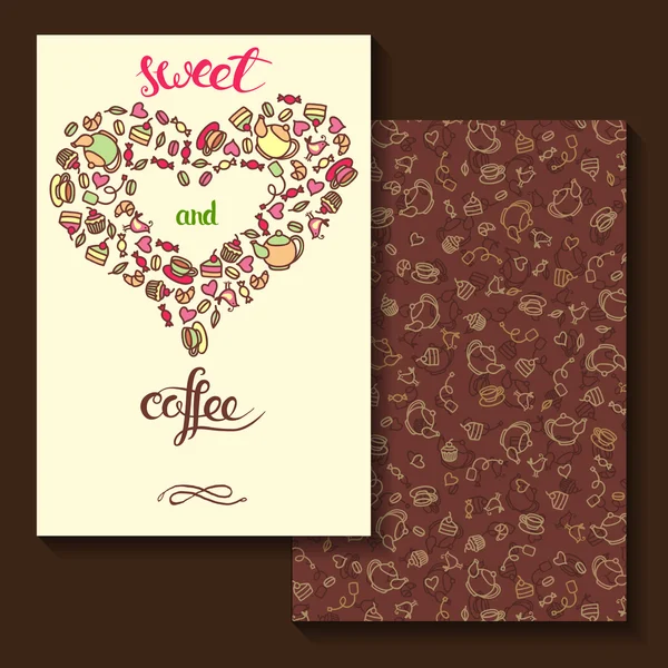 Dulce y café. Diseño de tarjeta de dos lados — Vector de stock