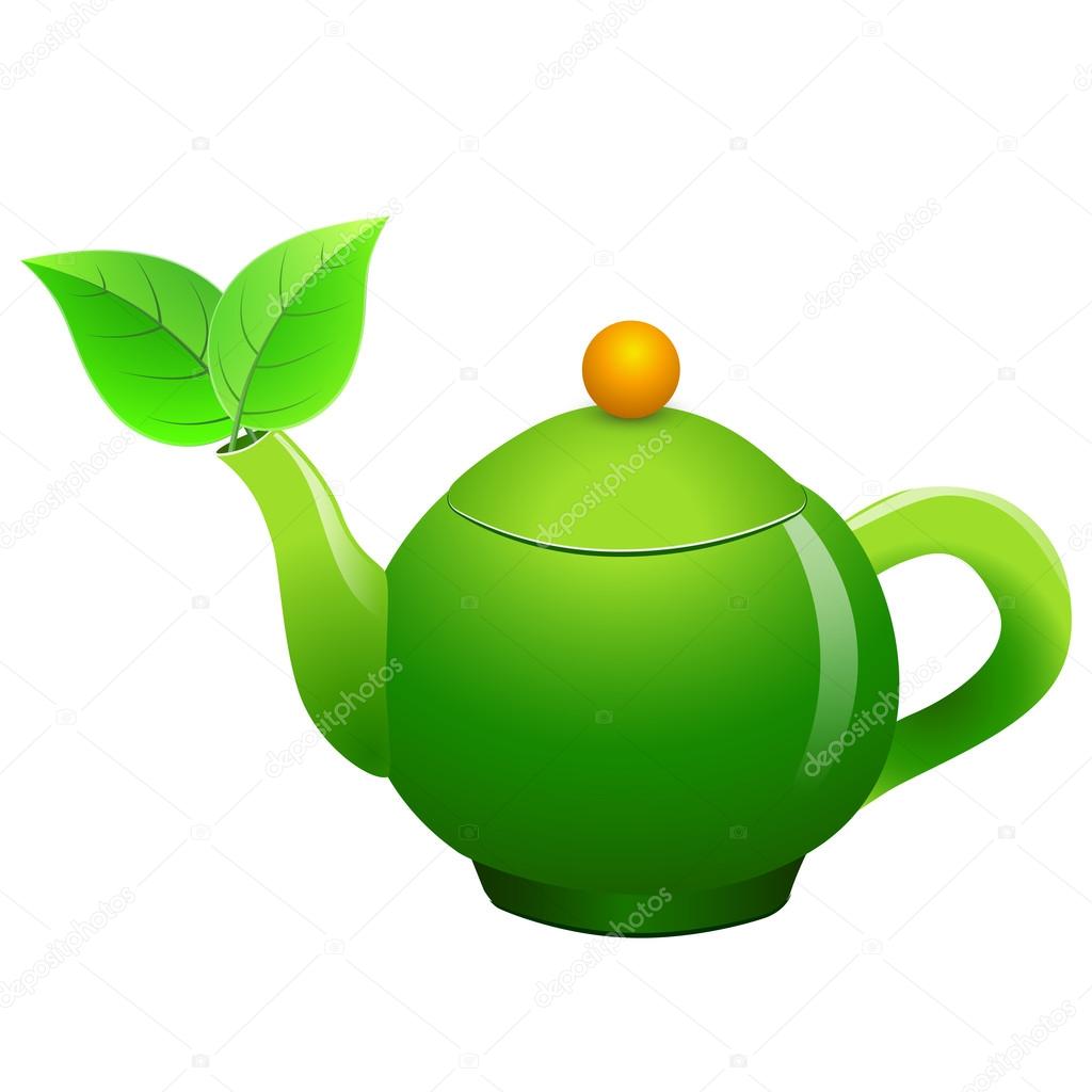 Vector green teapot isolated on white background. Vector design template for card, icon,  banner, flyer. Can by used to promote your products and services.