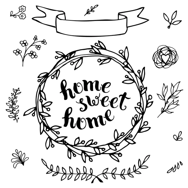 Home sweet home, calligraphie artisanale . — Image vectorielle