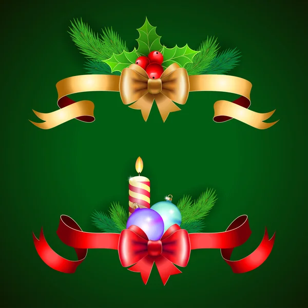 Рождественский праздник украшения с красными и золотыми лентами . — стоковый вектор