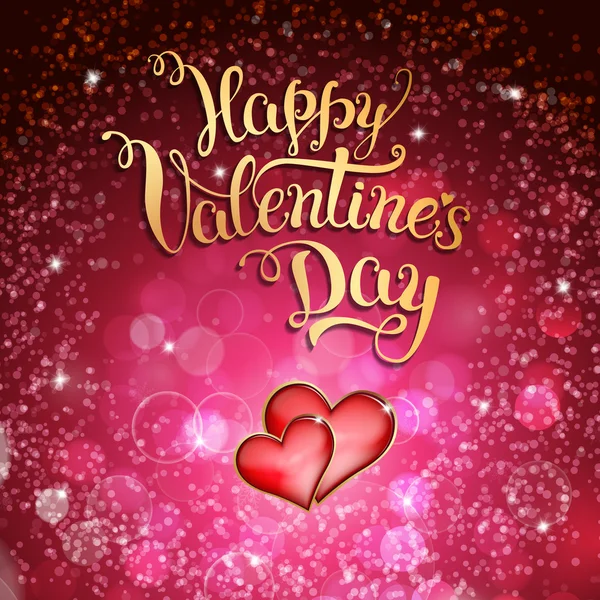 Dvě srdce a originální ručně nápis Happy Valentine den. — Stockový vektor