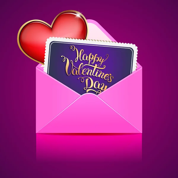 Corazón y tarjeta con letras originales de la mano "Feliz día de San Valentín Ilustración de stock