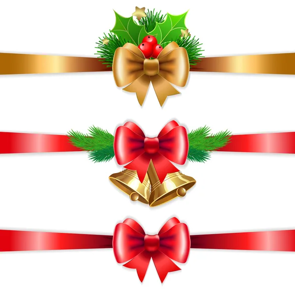 Christmas holiday decoration with red and gold ribbons. — Stock Vector