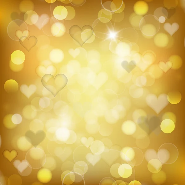 Gold bakgrund med hjärtan — Stock vektor