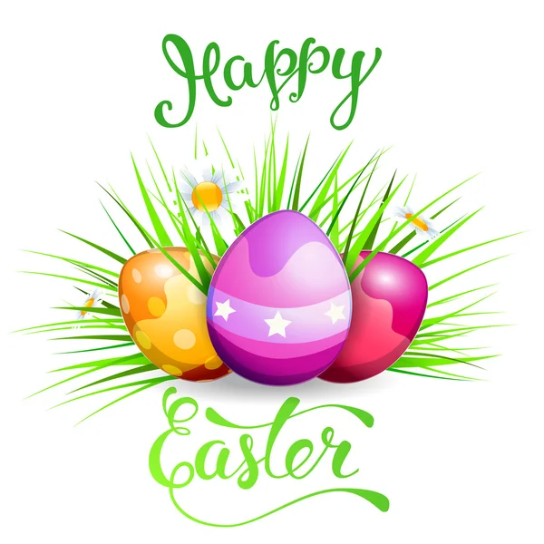 Cartão de Páscoa com coelho de Páscoa, ovos de Páscoa e origina — Vetor de Stock