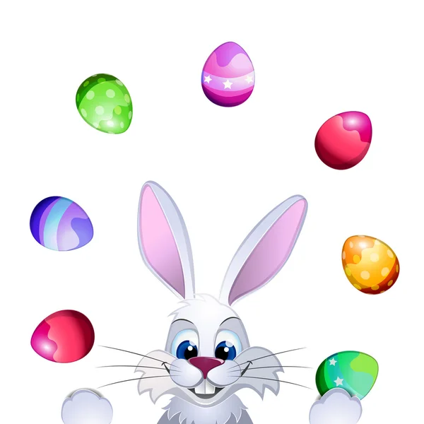 Tarjeta de felicitación de Pascua con conejo de Pascua, huevos de Pascua y origina — Vector de stock