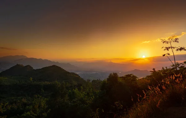 Vue Imprenable Sur Coucher Soleil Sur Montagne Vietnam Panorama — Photo