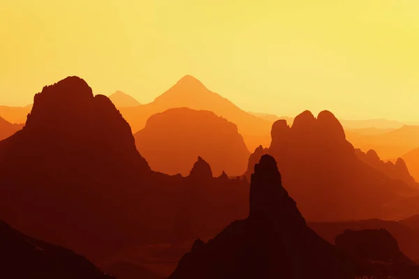 Nascer Sol Deserto Saara Montanhas Hoggar Argélia — Fotografia de Stock