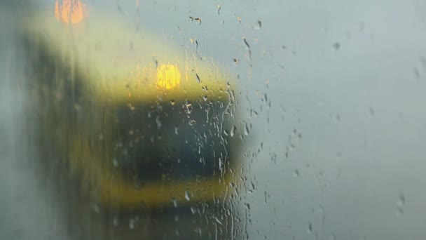 Rain drops on the glass at the airport — Stock Video