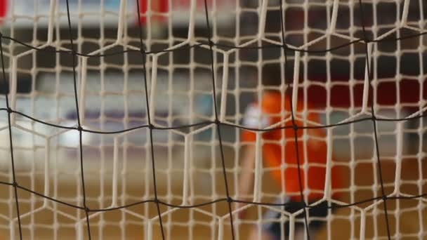 Futsal fundo com goleiro líquido — Vídeo de Stock