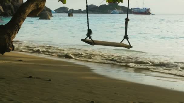 Uma corda balança na praia — Vídeo de Stock