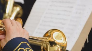 Trompet, closeup oynarken müzisyen