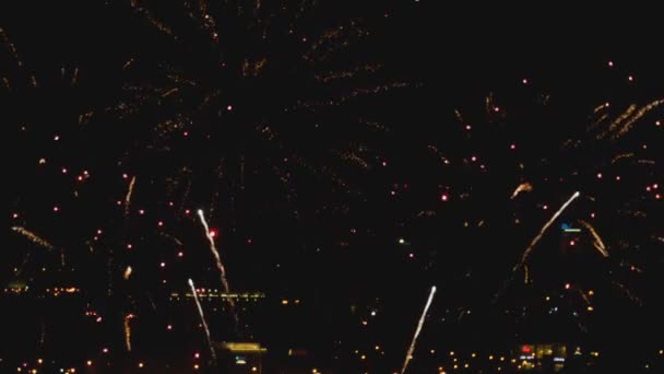 Fireworks over night city — Stock Video