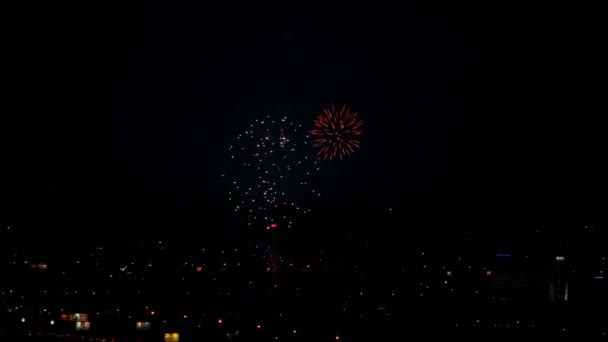 Fuochi d'artificio lampeggianti la sera — Video Stock