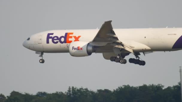 FedEx Boeing 777 airfreight landing in Frankfurt — Stock video