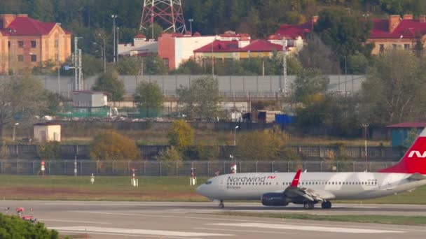 Boeing 737 avião chegou a Sochi. — Vídeo de Stock