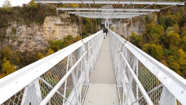 Wandelen op een skybridge. — Stockvideo