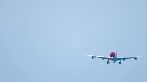 Edelweiss Air Airbus A340 op eindnadering voor landing — Stockvideo
