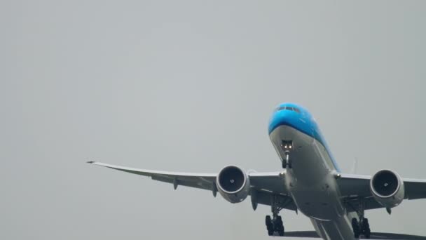Boeing KLM startuje i leci nad głową — Wideo stockowe