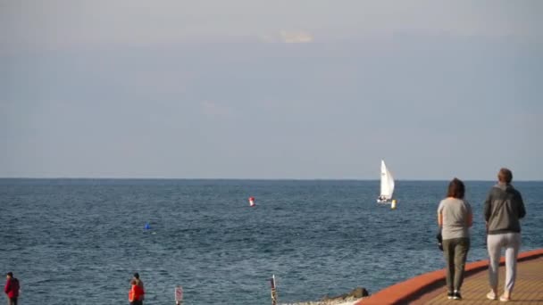 Turistas caminan por el mar — Vídeos de Stock