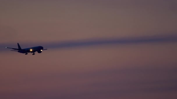 Avion sur le fond d'un magnifique coucher de soleil — Video