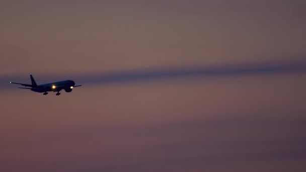 Airplane on the background of a beautiful sunset — Video Stock