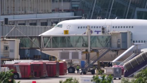 Passagerare ombord Thai Airways Boeing 747 — Stockvideo