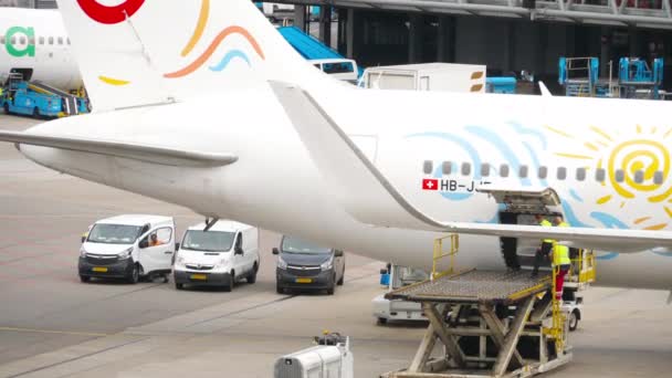 Servicio de aviones después de la llegada — Vídeo de stock