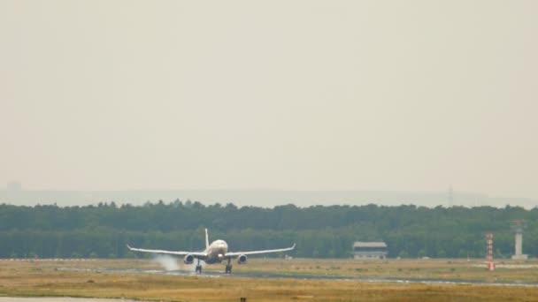 Pesawat mendarat di bandara. — Stok Video