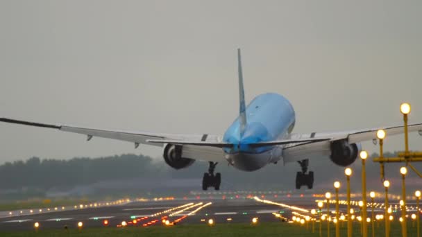 Avión aterrizaje vista trasera — Vídeos de Stock