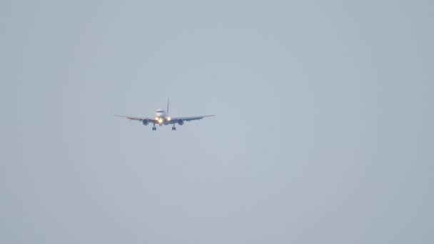 Avión en el cielo vuelo de la mañana — Vídeo de stock