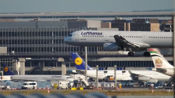 Airbus passagerare stiger ner för landning — Stockvideo