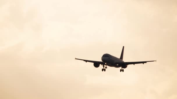 Silueta de un avión al atardecer — Vídeos de Stock