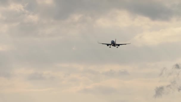 Flygplan flygning i den molniga himlen — Stockvideo