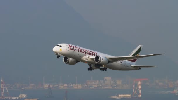 Boeing 787 Ethiopian Airlines despega, sube — Vídeos de Stock