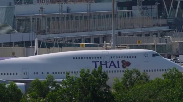 Tayland Havayolları Boeing 747 taksicilik — Stok video