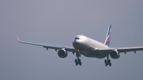 Avión de pasajeros aterrizando de cerca — Vídeos de Stock