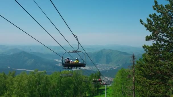 Summer landscape in mountains and cableway — Stock Video