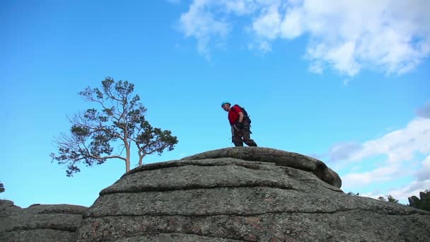 Climber on a mountain top — Stock Video